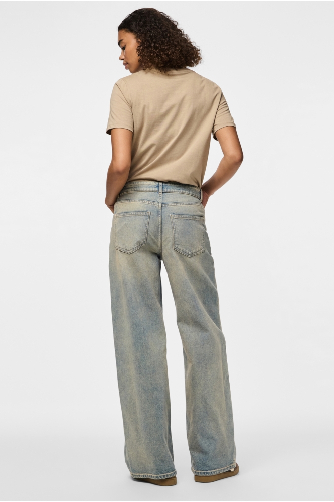 PCSELMA MW WIDE DENIM JEANS 17157434 Medium Blue Den/BROWN WASH
